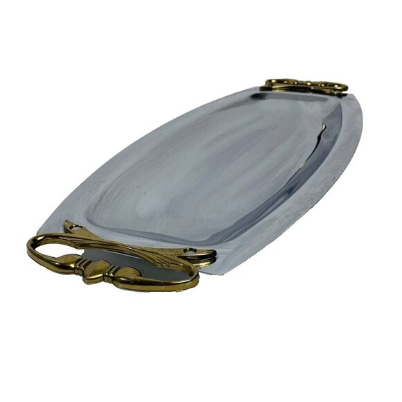 Kromex USA Bread Tray Serving Platter 17 in Brass Handles Special Event Catering - Picture 6 of 9